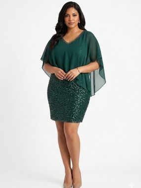 J Kara Teal Beaded Cocktail Dress